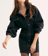 Free People Bo Denim Shirt Dress Midnight Black- Small NWT $148
