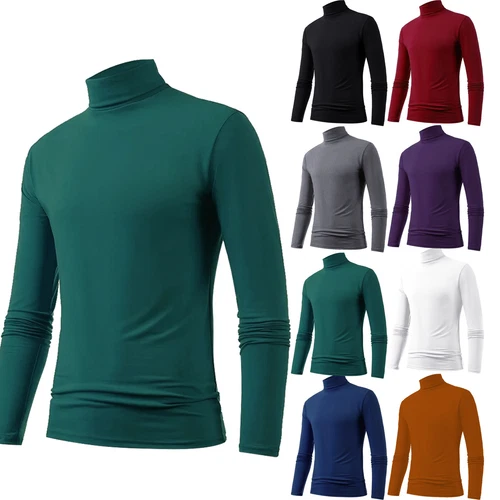 Mens Roll Neck Jumper Lightweight Baselayer T-Shirt Top Turtle High Polo Neck