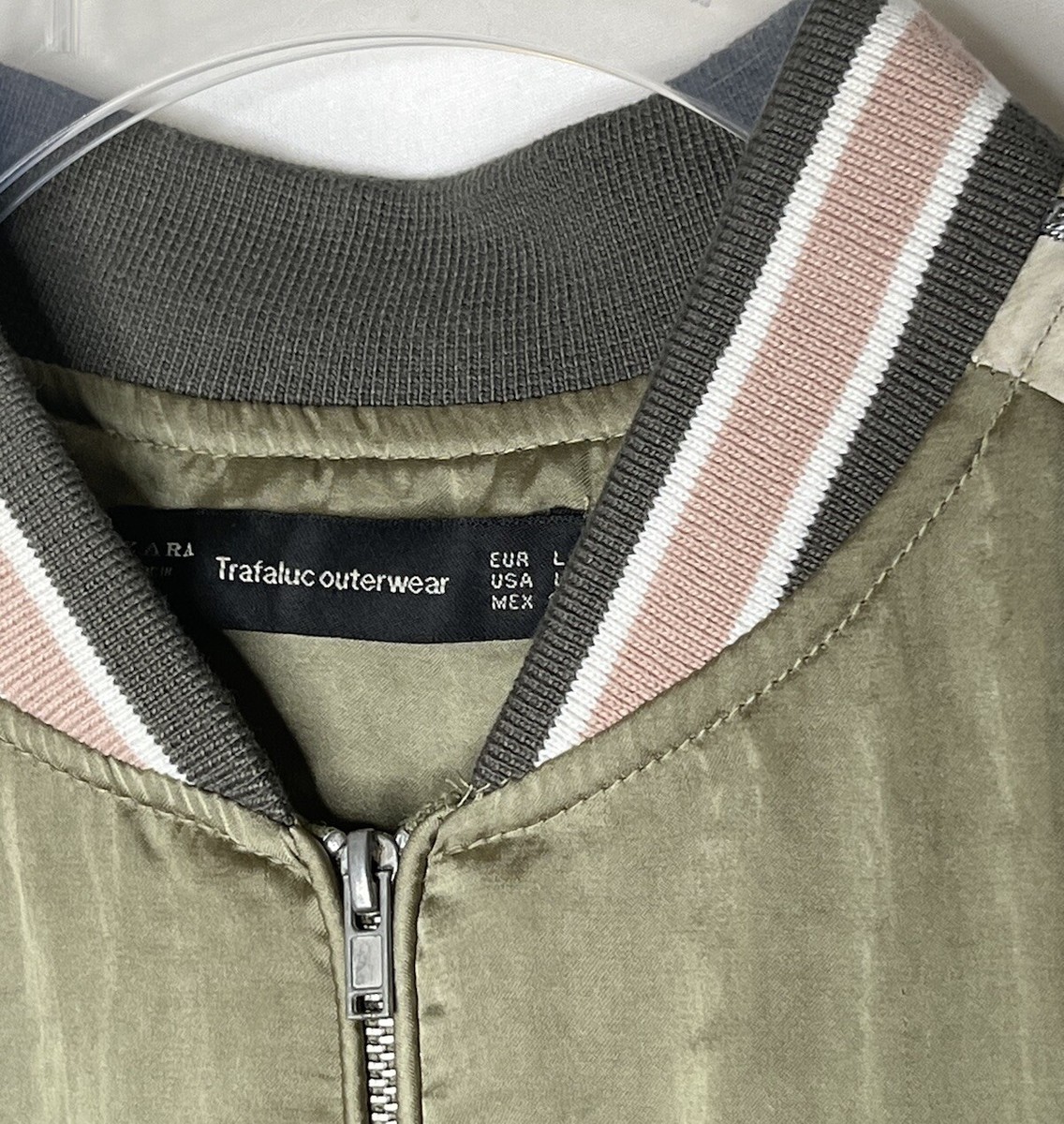 Zara Trafaluc Bomber Jacket Womens Large Green Satin