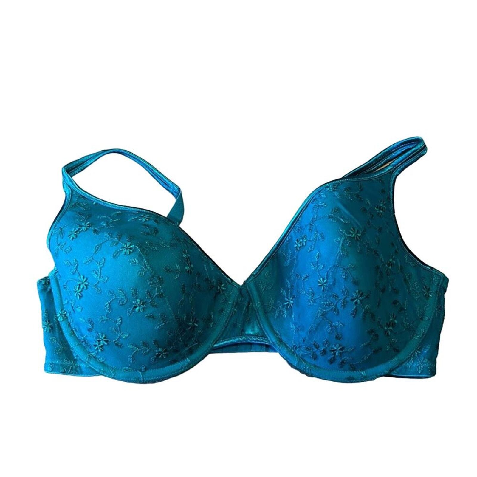 Natori Teal Green Full Coverage Lightly Lined Floral Lace Bra Size 36DD ...