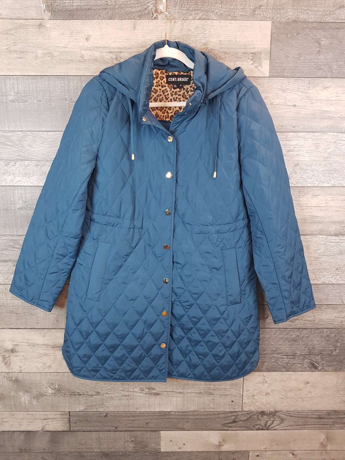 Centigrade Quilted Coat Jacket Small Blue Diamond Spring Hooded QVC BN