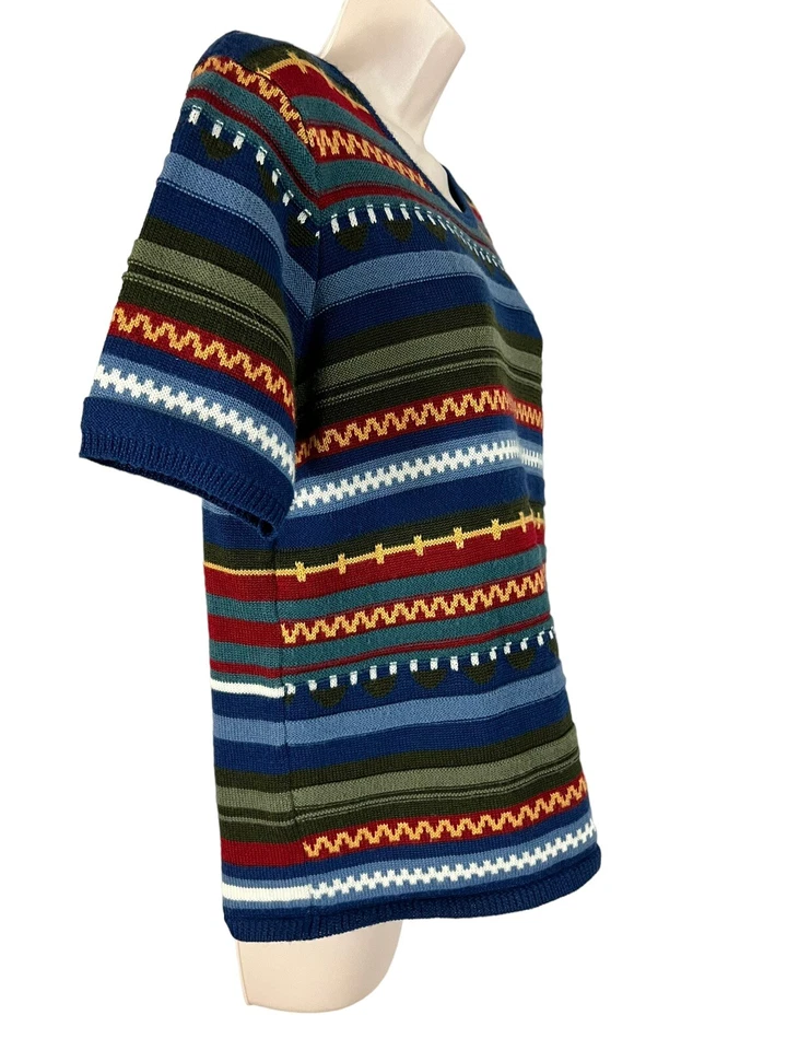 Camisa Suéter Koret City Azul Talla M Vintage Tejida Manga Corta Colorida Foto 4 de 4