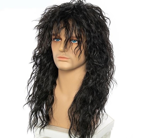Men's@Women Long Curly Synthetic Wavy Hair 70,80s Punk Rock Wig Cosplay Wigs - Picture 2 of 15