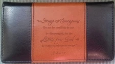 Mens Women's Christian STRONG COURAGEOUS Brown Black LUX LEATHER CHECKBOOK COVER