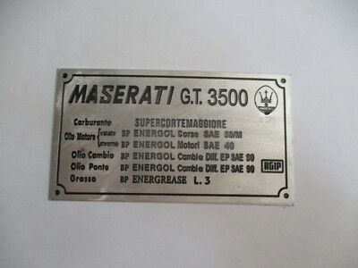Nameplate sign Maserati GT 3500 oil varieties AGIP