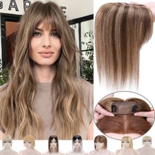 Balayage Russian Human Hair Top Hairpiece Clip In Women Topper 4/27 with Bangs