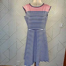 Draper James Stripe Ponte A-Line Dress Navy and Coral Fit & Flare Reese Size M