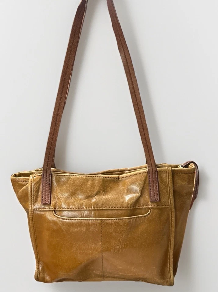 HOBO International Leather Shoulder Tote Bag Honey Brown Distressed Zip Top - Image 2 of 4