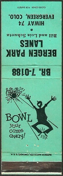 BOWLING vintage ~ BERGEN PARK LANES ~ matchbook cover EVERGREEN, CO colorado