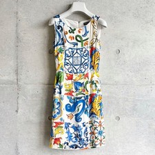 DOLCE & GABBANA Majolica Floral Midi Dress Size 36 leeveless Dress Used Japan