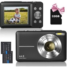 Digital Camera Kids Camera FHD 1080P 44MP 16X Zoom Portable w/ 32GB Card Black 
