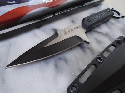 USMC Marines Full Tang Boot Knife 2 Tone Dagger Fixed Blade Finger Ring FIX3005
