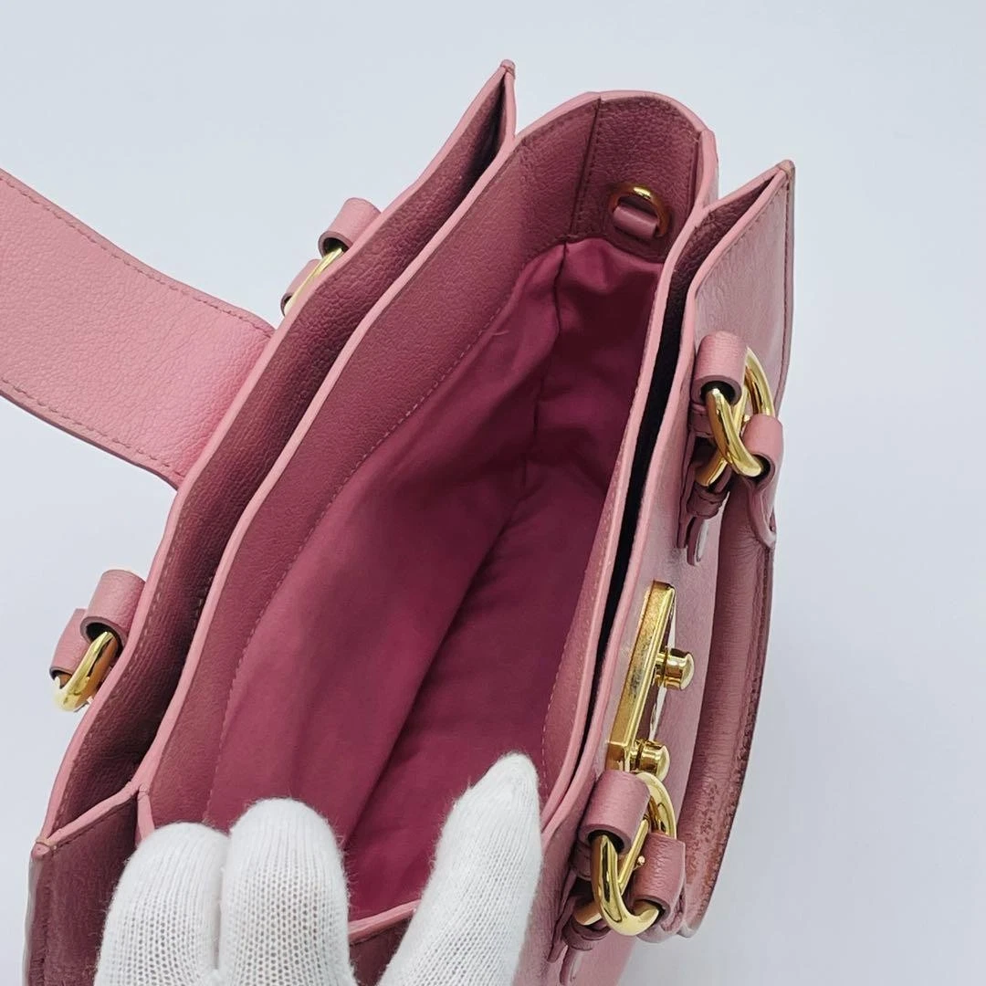 miu miu MADRAS borsa a mano pelle rosa oro ferramenta MMMc46