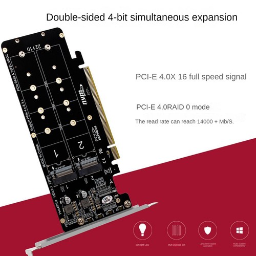 Carte NVME Face à 4 Disques PCIeX16 Vers M.2 M-Key NVMEx4SSD 2U Serve5964 - Afbeelding 4 van 10