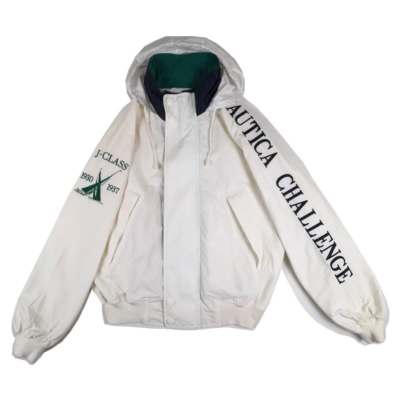 Vintage 90s Nautica Challenge J-Class Sailing Jacket Large White Hideaway Hood image 1