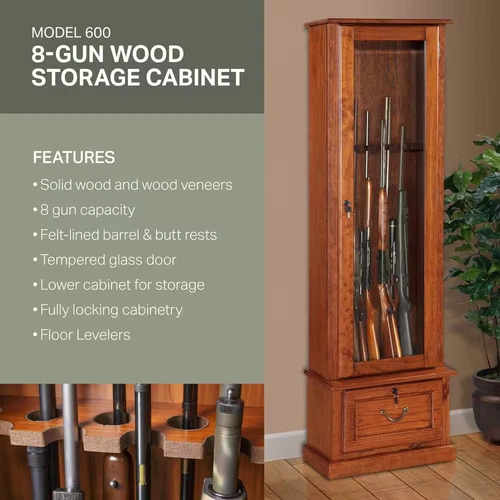 8 Gun Key Locking Gun Cabinet in Brown