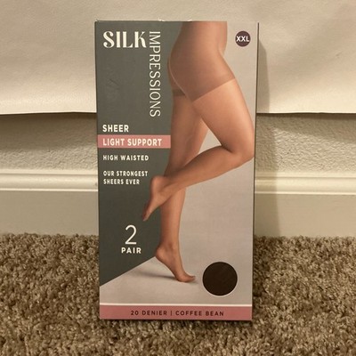 Silk Impressions XXL 2 Pair 15 Denier Coffee Bean High Waist Pantyhose NEW NWT