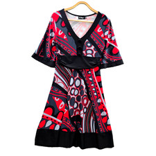 G-Shape Dress Womens A-line Size M Red Grey Black Stretch Knit Short Sleeve