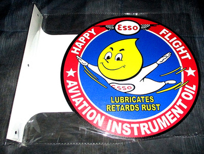 ESSO AVIATION OIL Double-Sided Imprint Metal Flange Sign #03 - NEW