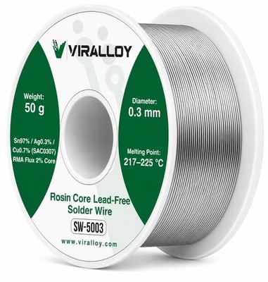 0.3mm Lead Solder Wire, Rosin Core Solder for Electronics, Sn97/Ag0.3/Cu0.7, ...