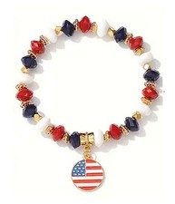 Patriotic Flag Beaded Stretch Bangle Red/White/Blue