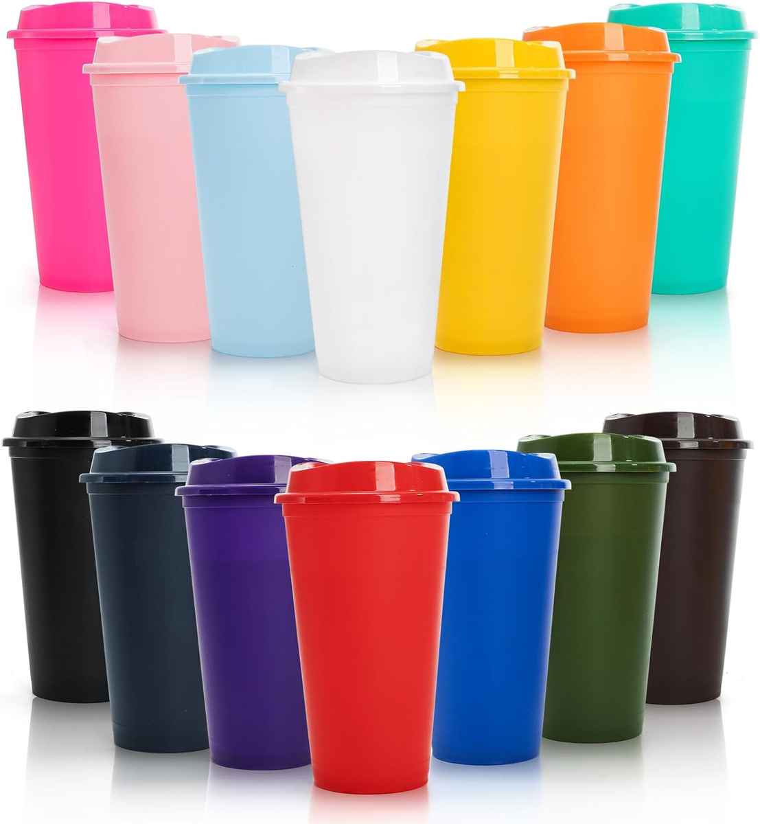 14 Pack Reusable Coffee Cups with Lids, 16 Oz Travel to Go Coffee Cups,  Plastic