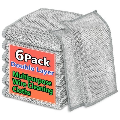 6PCS Double-Layer Wire Dishcloth, 7.87 x Inches - 6PCS, Silver