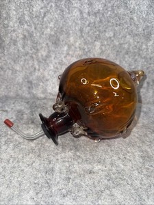 Hand Blown Amber Hummingbird Feeder