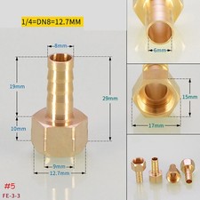 BSP Brass F1/4"x 8mm Pipe Fitting Barb Hose Tail End Fuel Water Connector 6Pcs