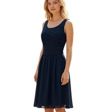 Lauren Ralph Lauren Evening Dress 4 Navy Blue Chiffon Ruched Sleeveless Coquette