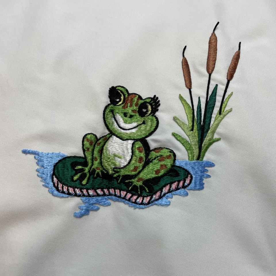 Falda envolvente Shirley Gadol vintage años 70 para mujer S blanca bordada rana lirio almohadilla Foto 3 de 4