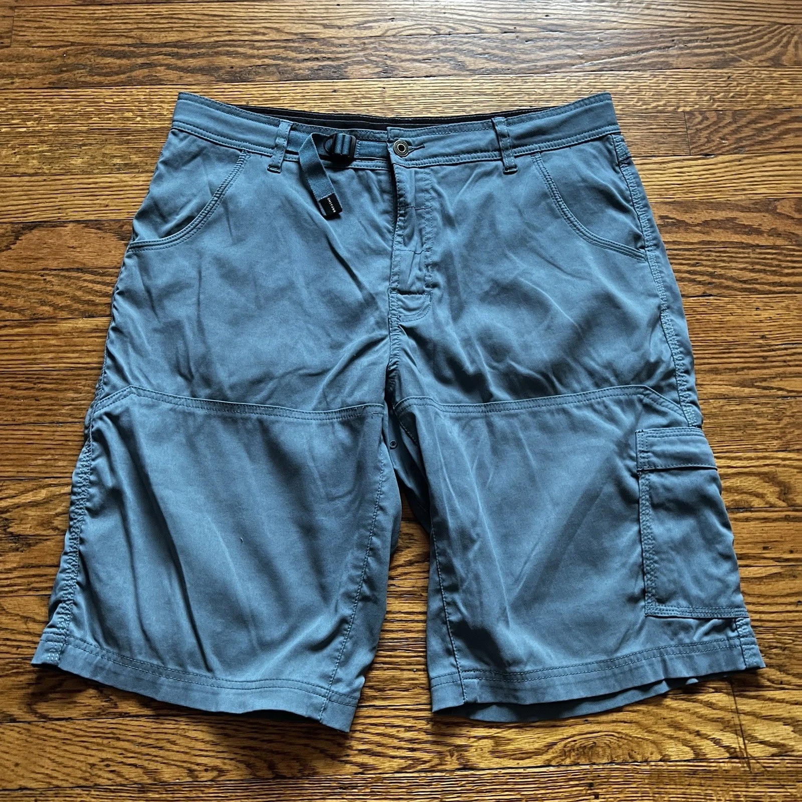 Prana Breathe Cargo Shorts Men's L Teal Blue Hiking Outdoor Pockets Belt Gorp