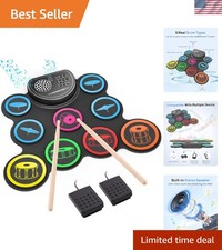 Electronic Drum Set, 9-Drum Practice Pad with Headphone Jack, Roll-up Drum Ki...