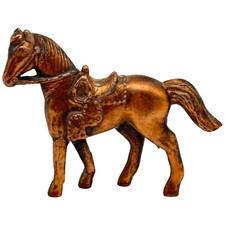 Vintage Miniature Cast Metal Copper Bronze Finish Horse Saddle Figurine 3"