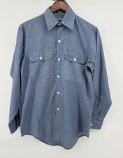 VNTG 80’s Big Mac Chambray Work Shirt Small Blue Long Sleeve Button USA Made