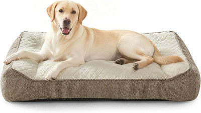 Luxurious Extra Thick Orthopedic Dog Bed for Large Dogs - 42'' Beige Sofa Style
