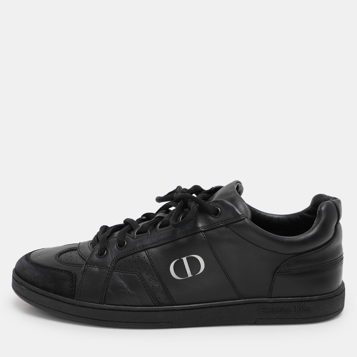 DIOR 黒 レザー デッキシューズ Dior Black Leather CD Low Top Uniform Sneakers Size 39 | eBay
