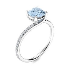 Womens day Sale 925 Silver Aquamarine Stone Prong Solitaire with Accents Ring