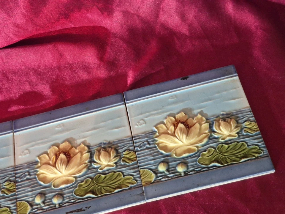 FRISE CARREAUX ANCIENS CARRELAGE ART NOUVEAU,DECO,NENUPHARS 15X15 - Photo 4/4