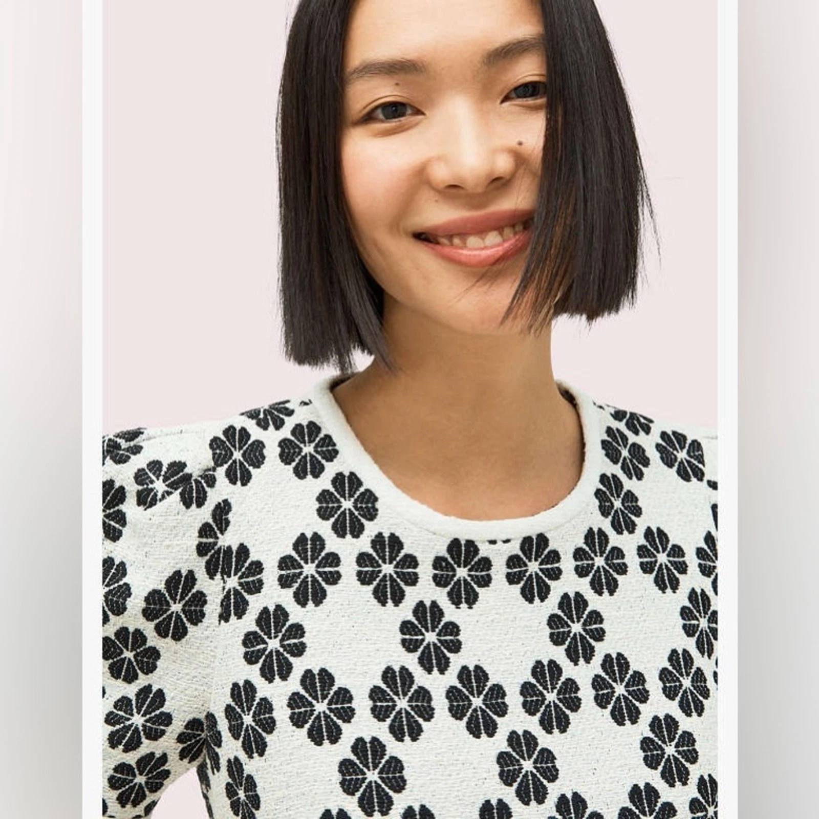 Mini abito Kate Spade tweed floreale margherita manica corta nero bianco tg 4 $448