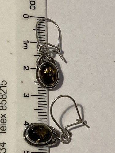 Vintage Sterling Silver Dainty Amber Drop Earrings (2.18g) - Picture 3 of 13