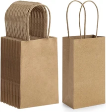 50 Pack 3.5x2.4x6.7 Inches Small Kraft Paper Gift Bags with Handles Bulk Mini Pa