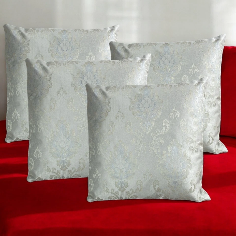 Luxury BIG Damask Duck Egg Green Cream Cushion Covers 18x18" - Set of 4 Jacquard - Image 4 of 4