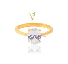 HANDMADE CZ Gemstone Ring Solid 925 Sterling Silver Gold Plated Solitaire Women