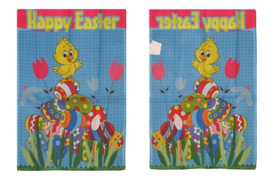 28x40 Happy Easter Waving Duckling On Eggs Nylon Sleeved Garden Flag 28''x40''
