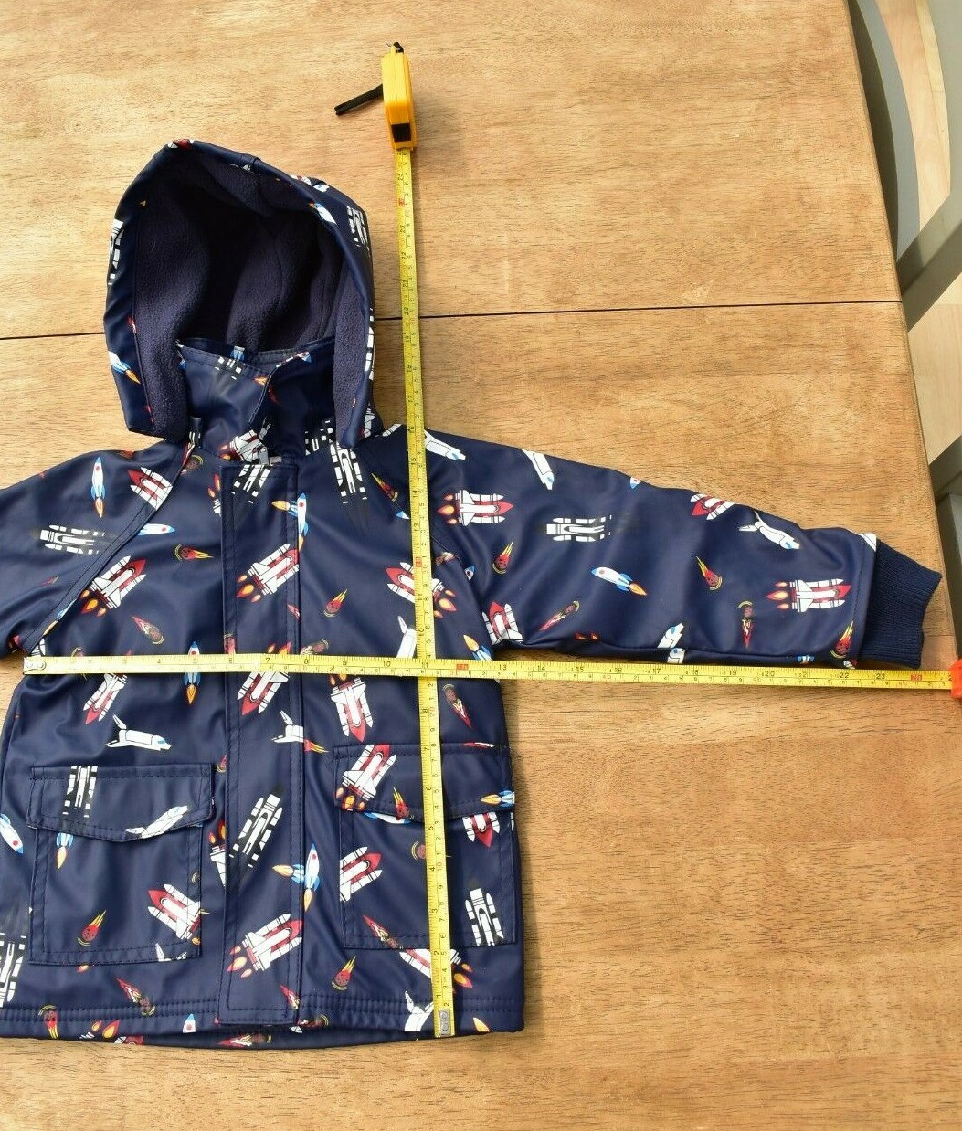 Boys Raincoat 1 - 2 Years Minoti Blue Multicolour Space Rockets Design Hood Zip image 3