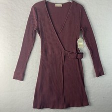 NWT Altar'd State Kimia Wrap Dress Sz SM Pink Wild Ginger V-Neck Rib Buckle Belt