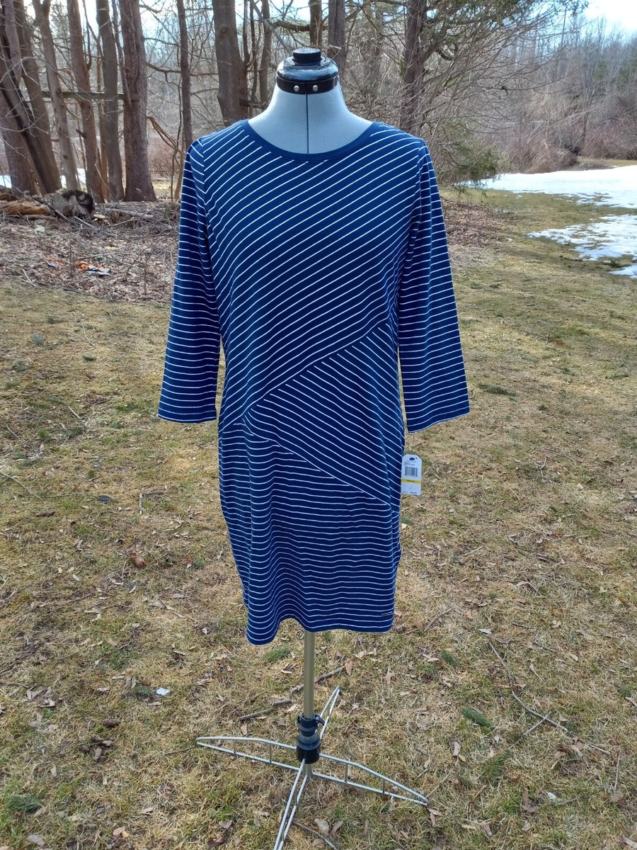 nautica blue dress Size medium Striped 3/4 sleeve cotton elastane stretch YGroup_FormStraplessMiniDress