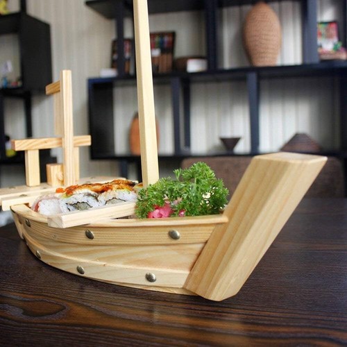 27.6-Inch Wooden Sushi Boat Serving Tray - Elegant Dining Presentation - Picture 7 of 8