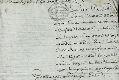 1795 Troyes & Barberey Akt des Teilens von Familien LEGENDRE GAUTHEROT PETIT RANDIN